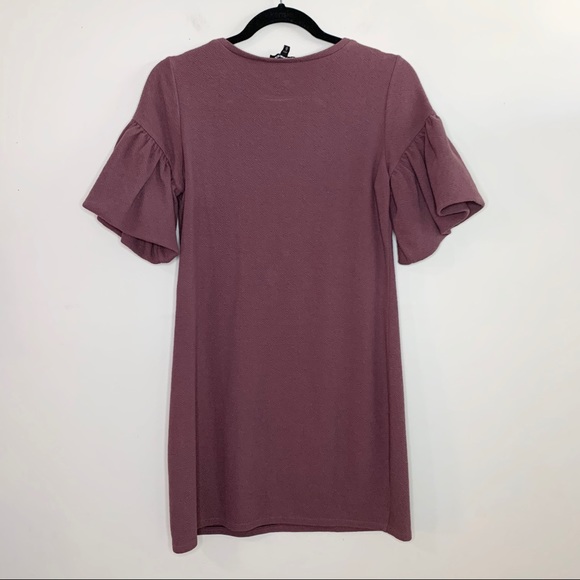 EXPRESS MAUVE Crepe Dress Puffy Flutter Sleeves - Picture 7 of 13